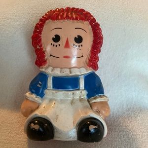 Vintage Raggedy Ann 1970s Bobbs Merrilll Co Inc Piggy Bank 6 1/2" Hard Plastic